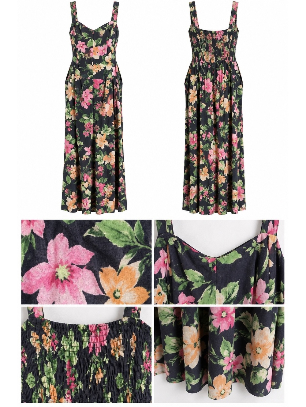 Black floral strappy maxi dress
